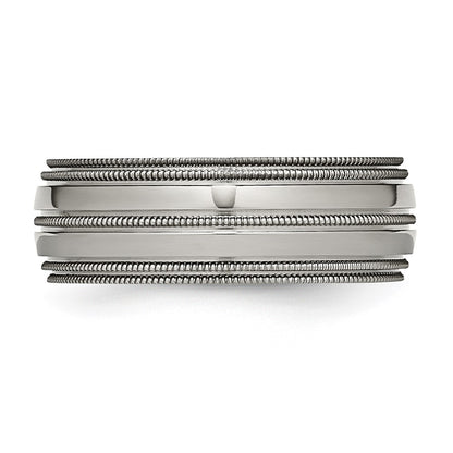 Titanium Grooved And Beaded Edge 8mm Polished Band