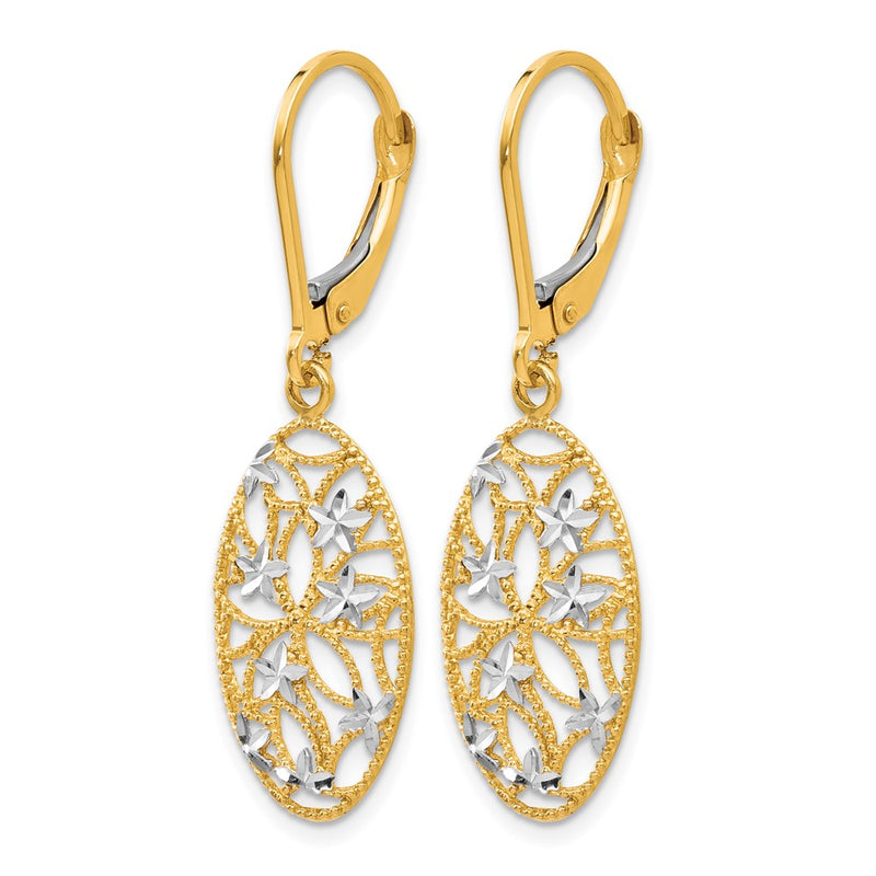 10K Yellow Rhodium D/C Leverback Dangle Earrings