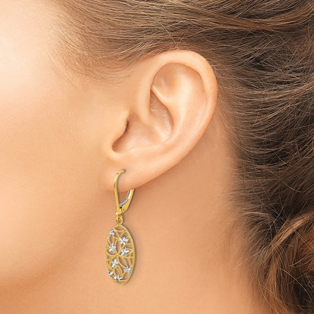 10K Yellow Rhodium D/C Leverback Dangle Earrings