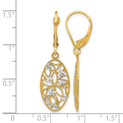 10K Yellow Rhodium D/C Leverback Dangle Earrings