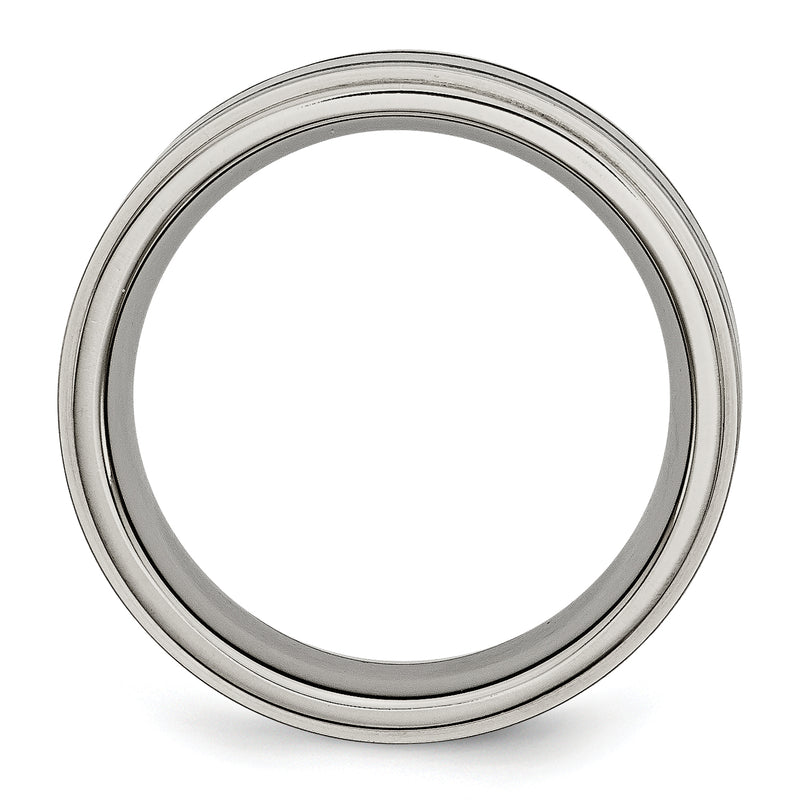 Titanium Ridged Edge Black Rubber 8mm Brushed/Polished Band