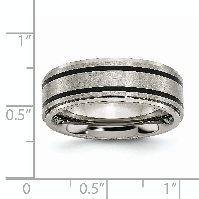Titanium Ridged Edge Black Rubber 8mm Brushed/Polished Band