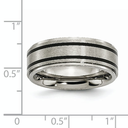 Titanium Ridged Edge Black Rubber 8mm Brushed/Polished Band