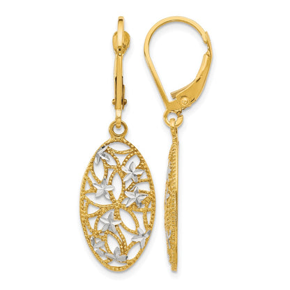 10K Yellow Rhodium D/C Leverback Dangle Earrings