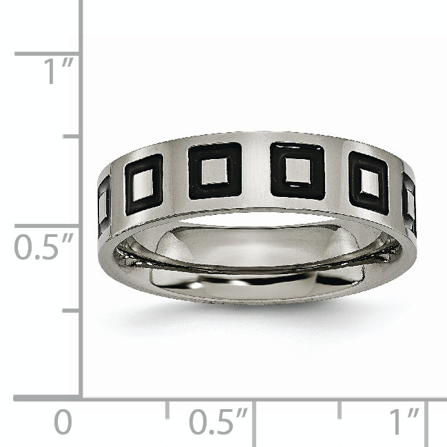 Titanium Polished Black Enamel Squares 6mm Flat Band