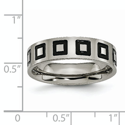 Titanium Polished Black Enamel Squares 6mm Flat Band