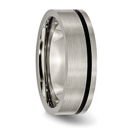 Titanium Brushed With Black Rubber 7mm Flat Band