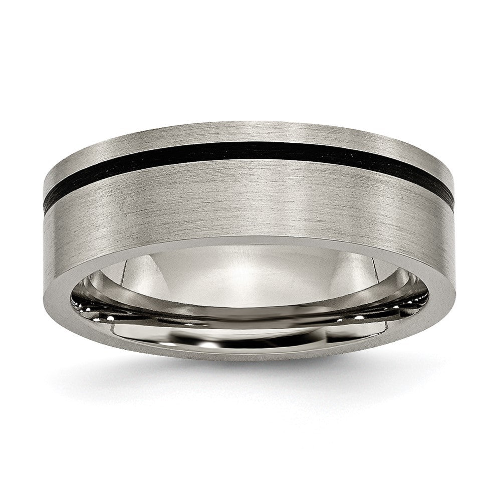 Titanium Brushed With Black Rubber 7mm Flat Band