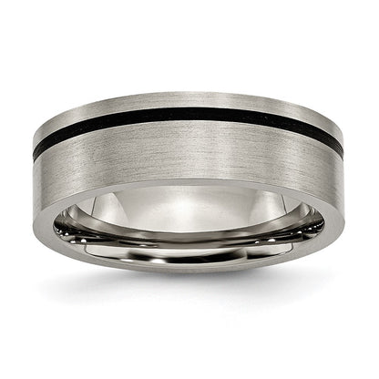 Titanium Brushed With Black Rubber 7mm Flat Band