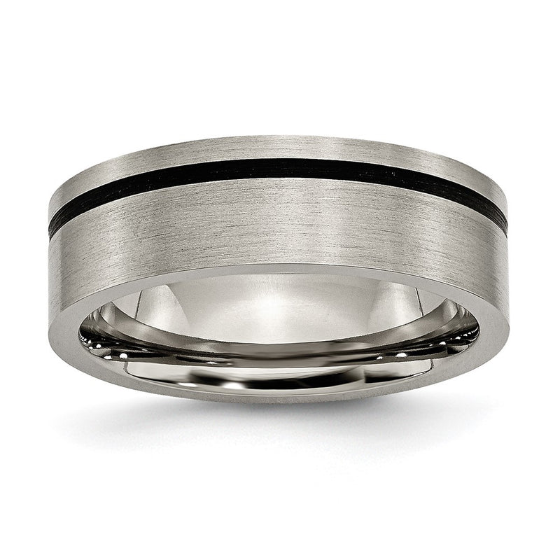 Titanium Brushed With Black Rubber 7mm Flat Band