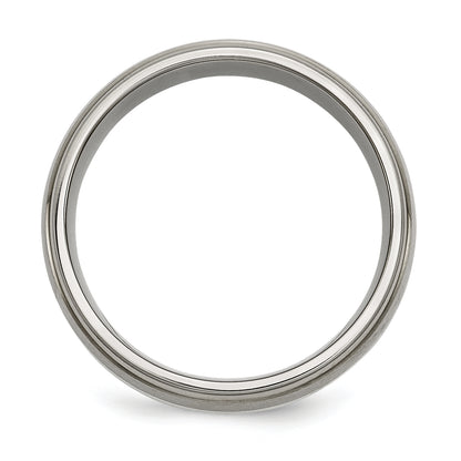 Titanium/Silver Two Tone Titanium Ridged Edge Sterling Silver Inlay 8mm Brushed/Polished Band
