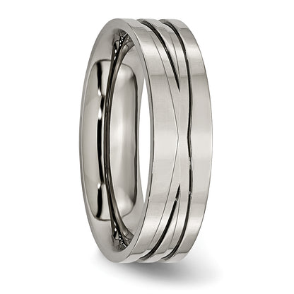 Titanium Polished 6mm Grooved Band (Size 6 Only)
