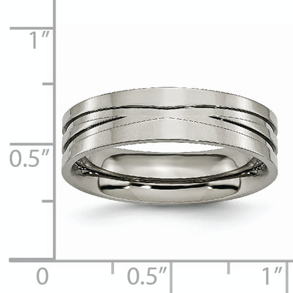 Titanium Polished 6mm Grooved Band (Size 6 Only)