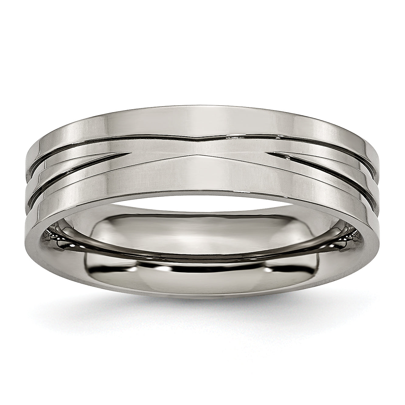 Titanium Polished 6mm Grooved Band (Size 6 Only)