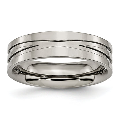 Titanium Polished 6mm Grooved Band (Size 6 Only)