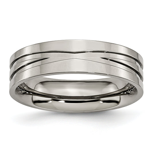 Titanium Polished 6mm Grooved Band (Size 6 Only)