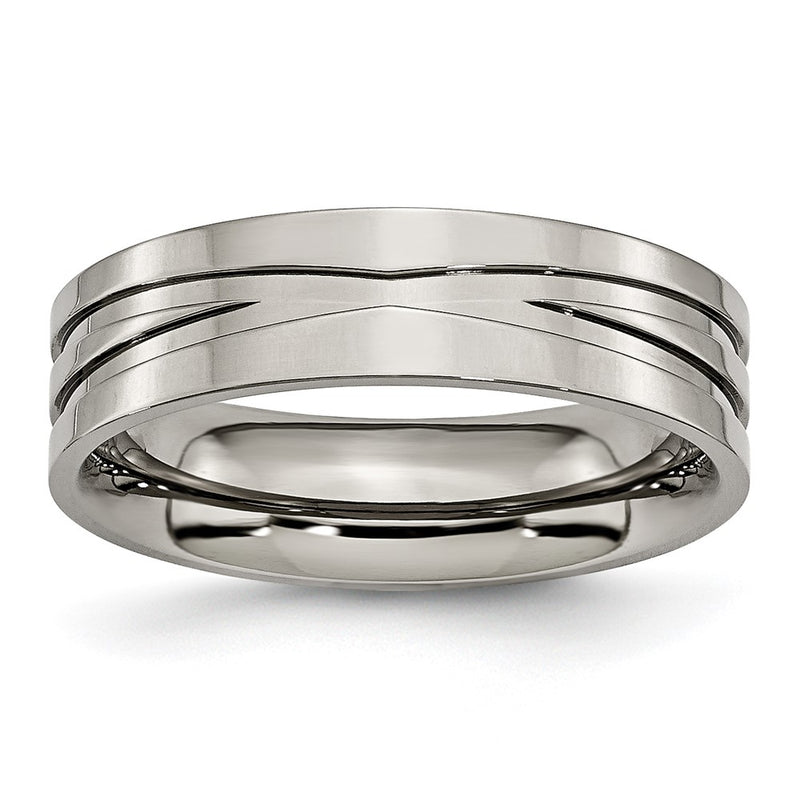 Titanium Polished 6mm Grooved Band (Size 6 Only)