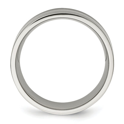Titanium/Ss Titanium Brushed Sterling Silver Inlay 8mm Flat Band