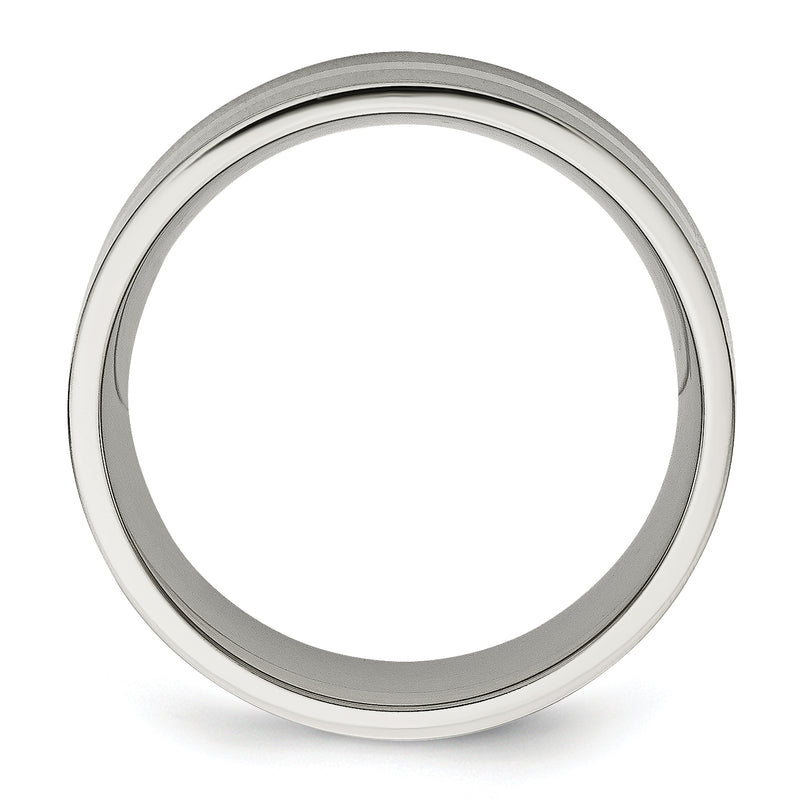Titanium/Ss Titanium Brushed Sterling Silver Inlay 8mm Flat Band
