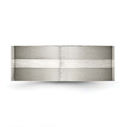 Titanium/Ss Titanium Brushed Sterling Silver Inlay 8mm Flat Band