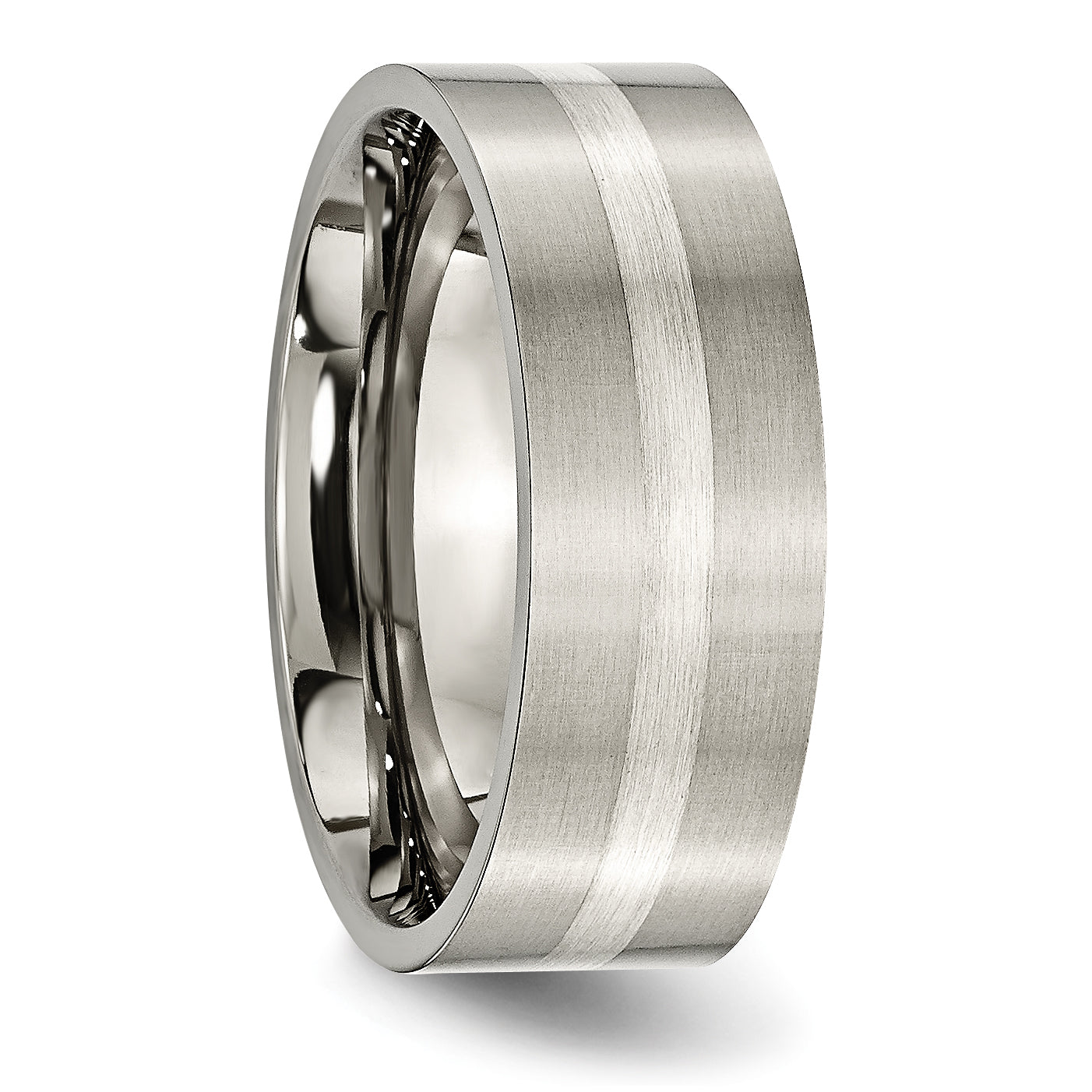 Titanium/Ss Titanium Brushed Sterling Silver Inlay 8mm Flat Band