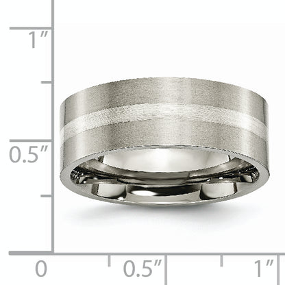 Titanium/Ss Titanium Brushed Sterling Silver Inlay 8mm Flat Band