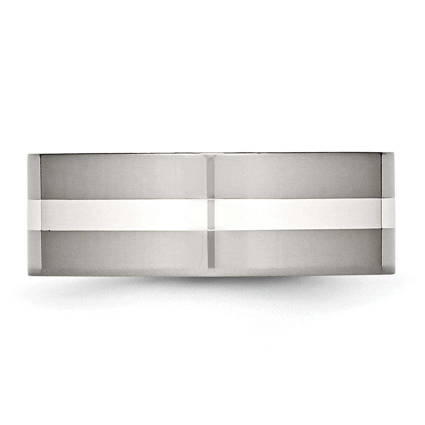Titanium/Silver Two Tone Titanium Polished Sterling Silver Inlay 8mm Flat Band
