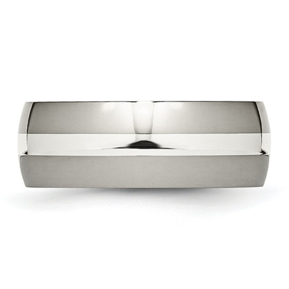 Titanium/Silver Two Tone Titanium Sterling Silver Inlay 8mm Polished Band