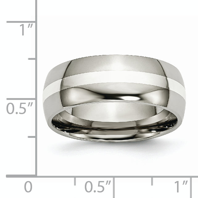 Titanium/Silver Two Tone Titanium Sterling Silver Inlay 8mm Polished Band
