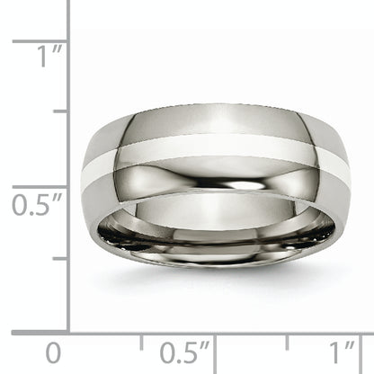Titanium/Silver Two Tone Titanium Sterling Silver Inlay 8mm Polished Band