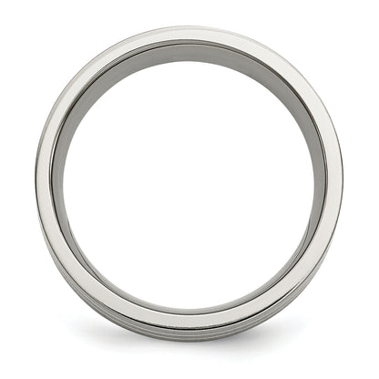 Titanium/Silver Two Tone Titanium Brushed Sterling Silver Inlay 8mm Flat Band