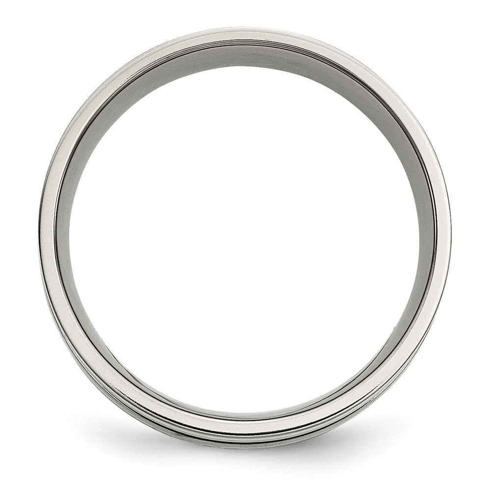 Titanium/Silver Two Tone Titanium Brushed Sterling Silver Inlay 8mm Grooved Band