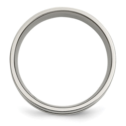 Titanium/Silver Two Tone Titanium Brushed Sterling Silver Inlay 8mm Grooved Band