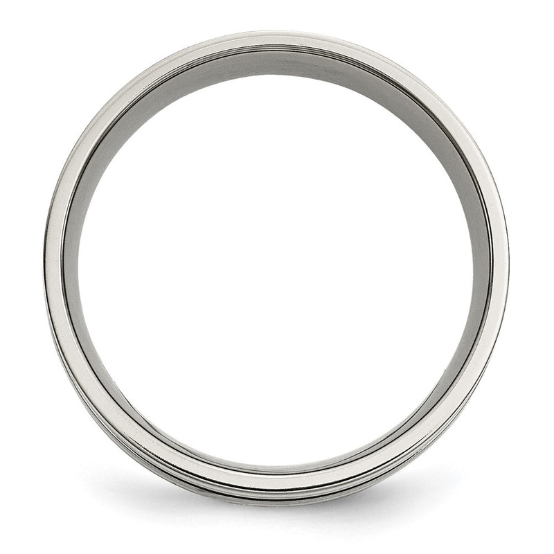 Titanium/Silver Two Tone Titanium Brushed Sterling Silver Inlay 8mm Grooved Band