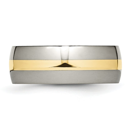 Titanium/14K Two Tone Titanium Polished 14K Yellow Inlay 8mm Band (Size 7 Only)