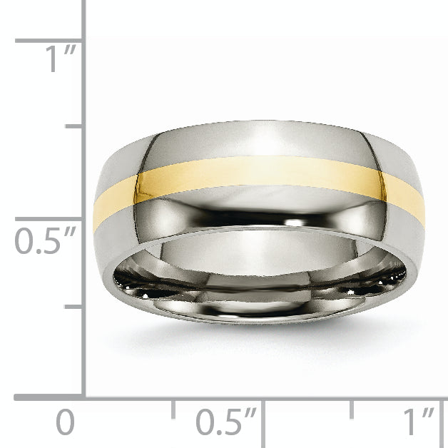 Titanium/14K Two Tone Titanium Polished 14K Yellow Inlay 8mm Band (Size 7 Only)