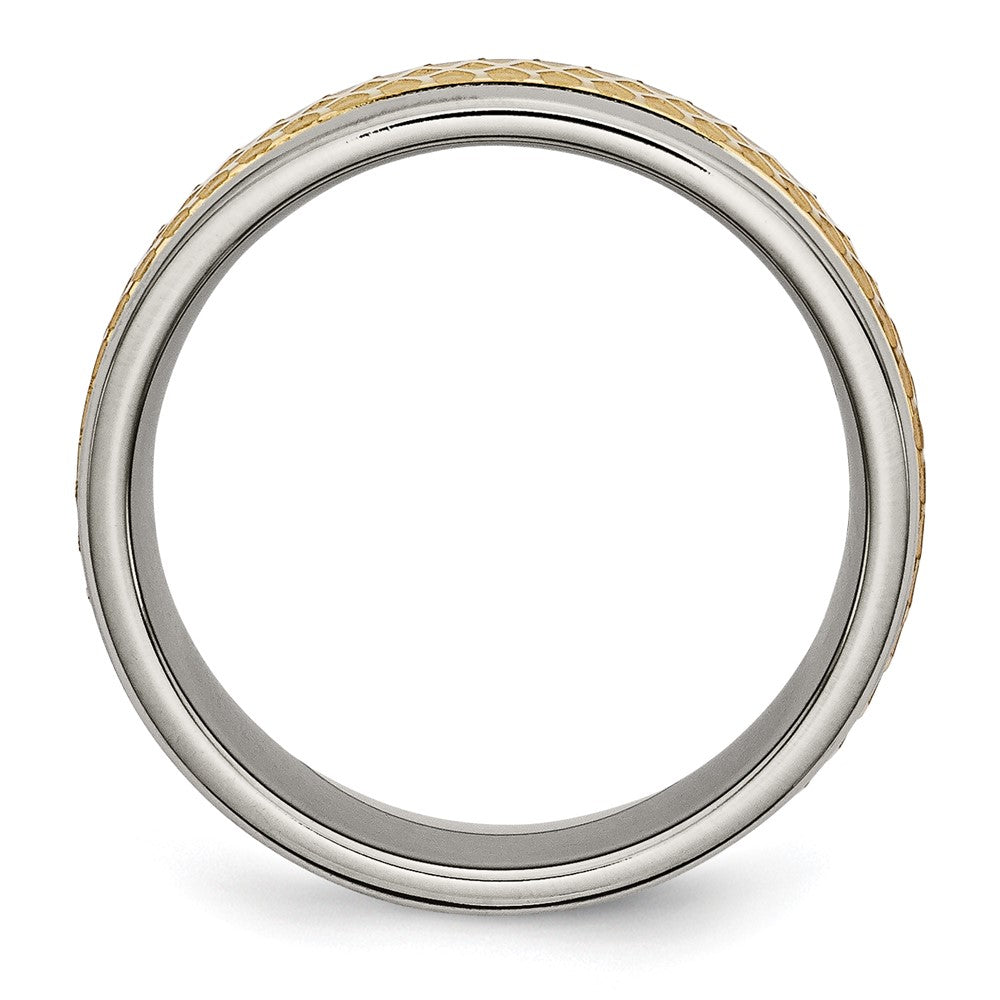 Titanium 8mm Yellow Ip Plated Ridged Edge Fancy Brushed Band (Size 8 Only)