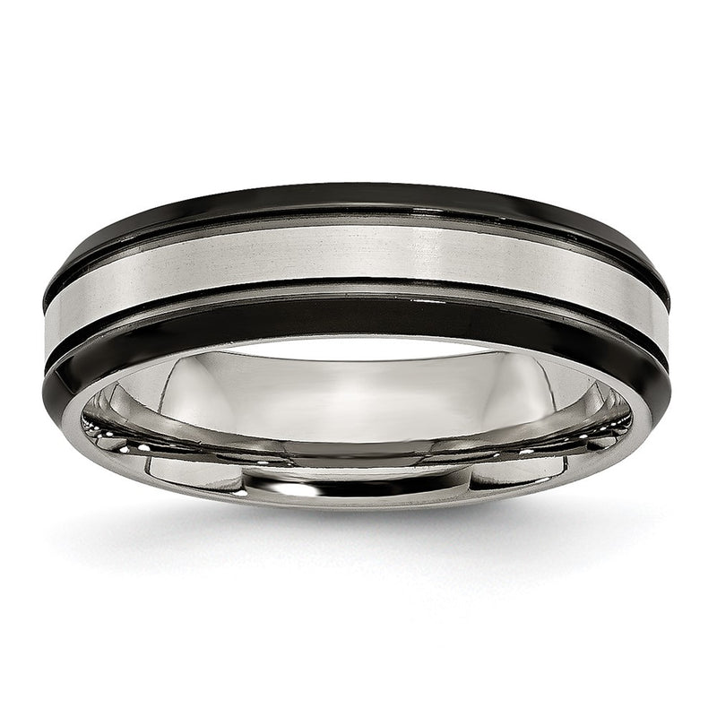 Titanium Beveled Edge 6mm Black Ip Plated Satin/Polished Band (Size 6 Only)