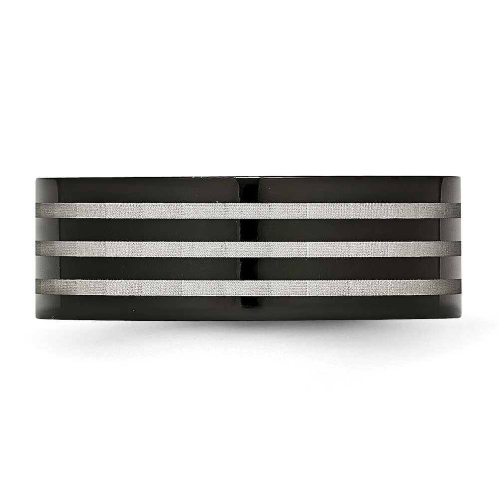 Titanium Polished 8mm Black Ip Plated Satin Stripes Band