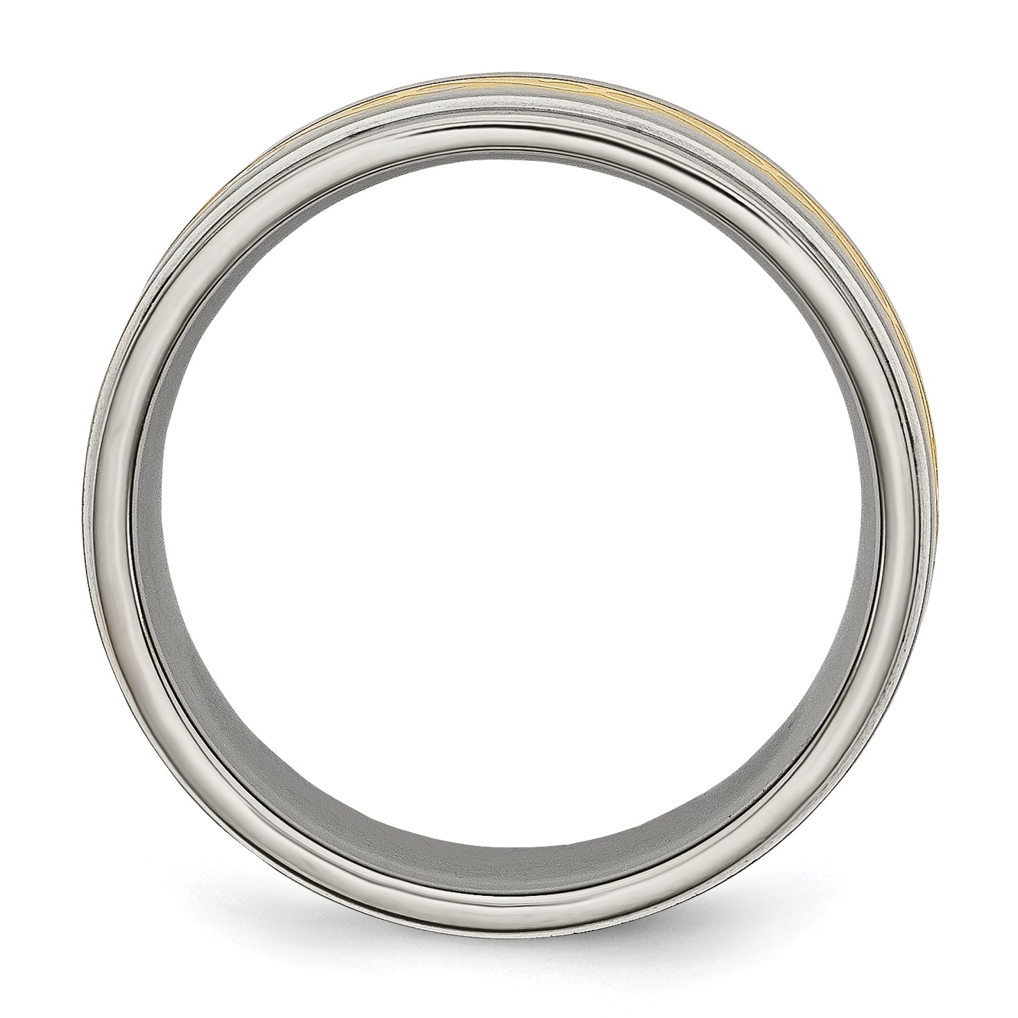 Titanium 8mm Yellow Ip Plated Satin/Polished Ridged Edge Band (Size 9 Only)