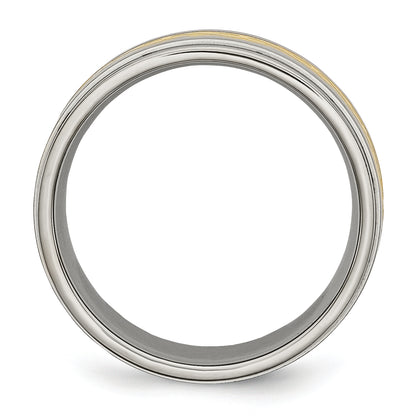 Titanium 8mm Yellow Ip Plated Satin/Polished Ridged Edge Band (Size 9 Only)