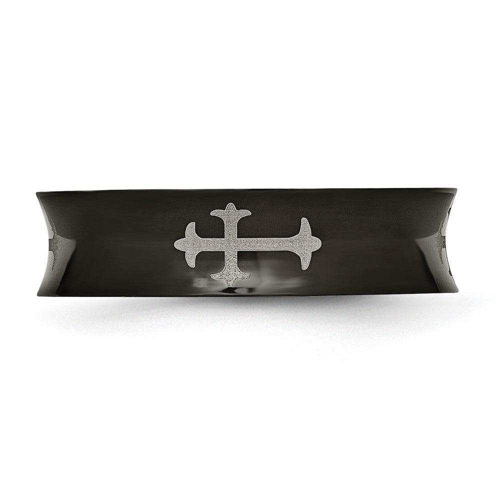 Titanium Cross Black Ip Plated 6mm Concave Band