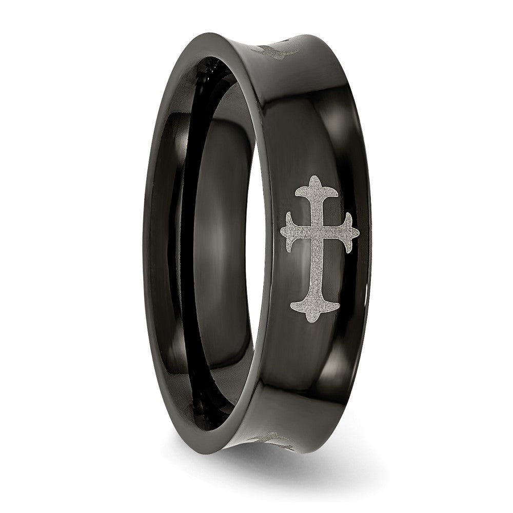 Titanium Cross Black Ip Plated 6mm Concave Band