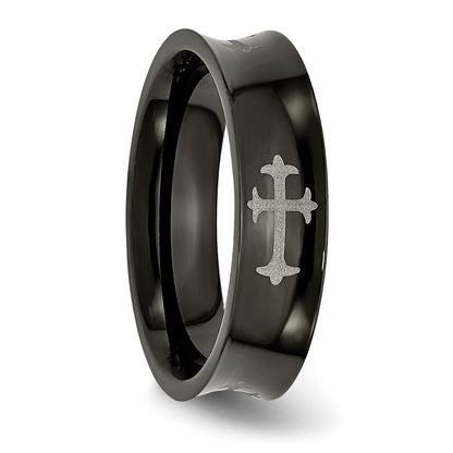 Titanium Cross Black Ip Plated 6mm Concave Band