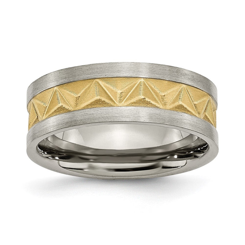 Titanium Brushed And Yellow Ip Plated Mens 8mm Band