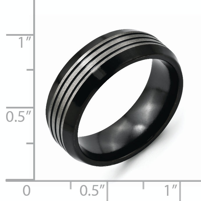 Titanium Black Ti 8mm Brushed & Polished Beveled Edge Band
