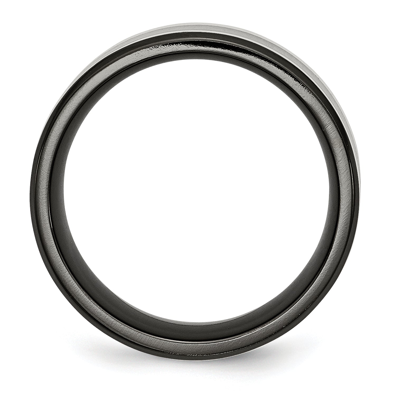 Titanium/Silver Two Tone Titanium Black Ti With Sterling Silver Inlay Polished 9mm Flat Band