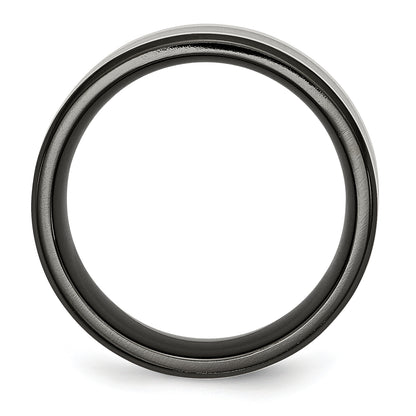 Titanium/Silver Two Tone Titanium Black Ti With Sterling Silver Inlay Polished 9mm Flat Band
