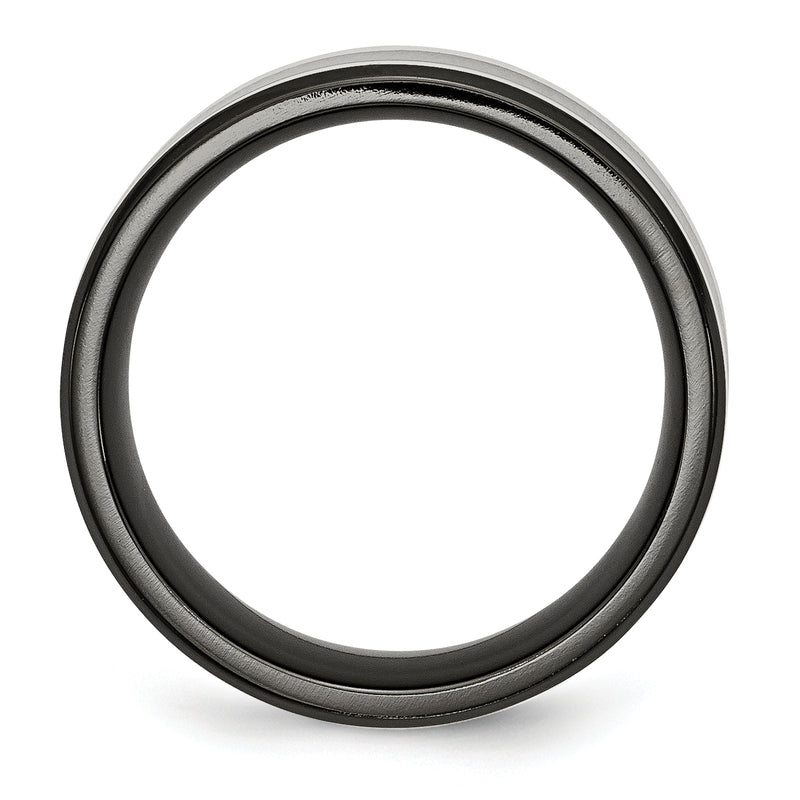 Titanium/Silver Two Tone Titanium Black Ti With Sterling Silver Inlay Polished 9mm Flat Band