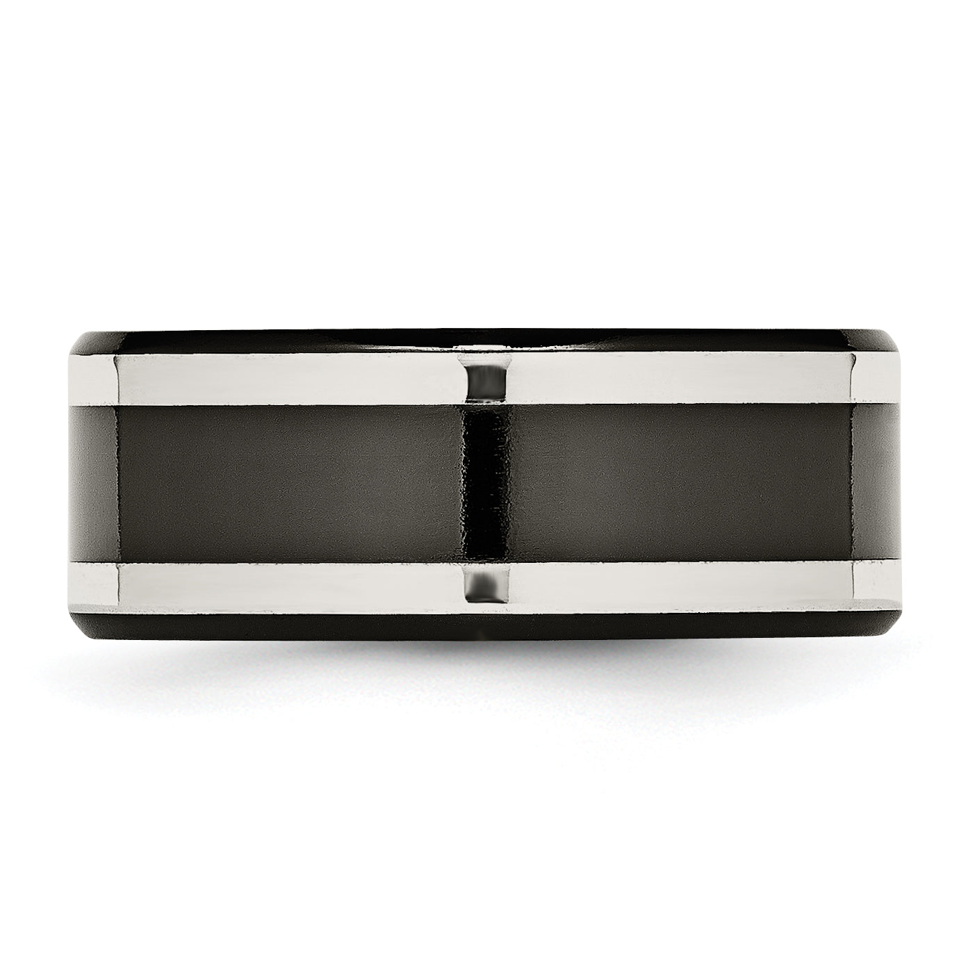 Titanium/Silver Two Tone Titanium Black Ti With Sterling Silver Inlay Polished 9mm Flat Band